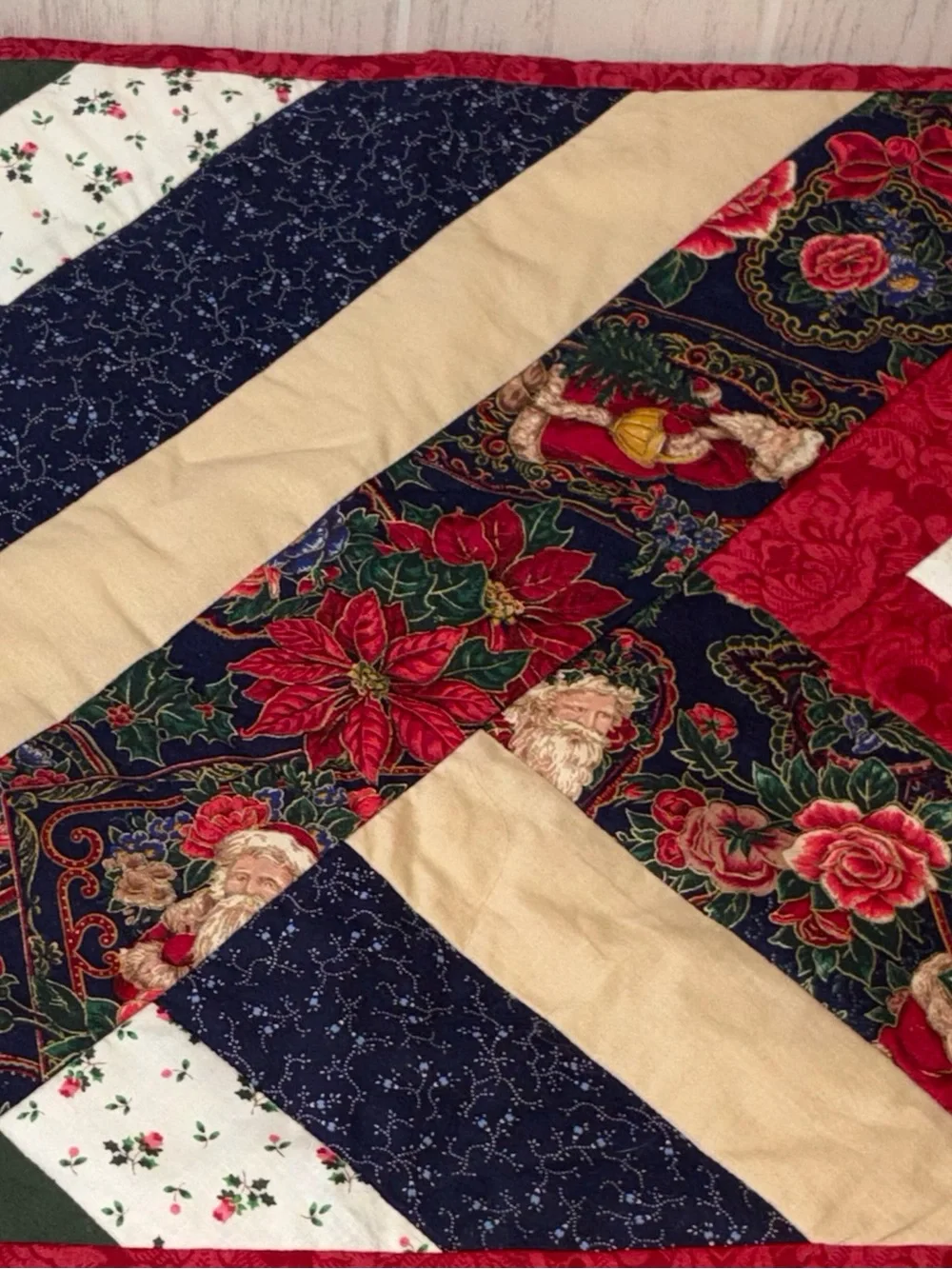 Handmade Quilted Christmas Table Runner Cottage Core 42x14